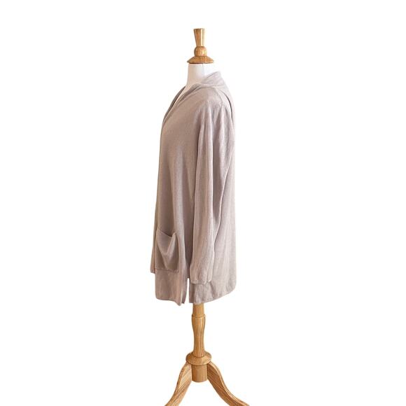 LOFT Pastel Gray Linen Blend Long Open Cardigan / Duster Sweater, Pockets, M - Picture 3 of 10
